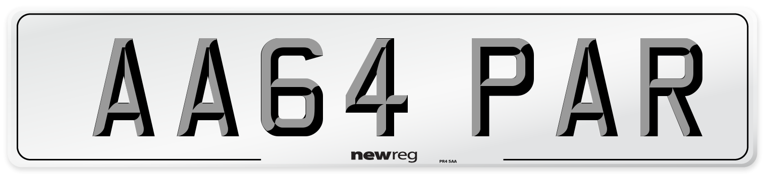 AA64 PAR Number Plate from New Reg